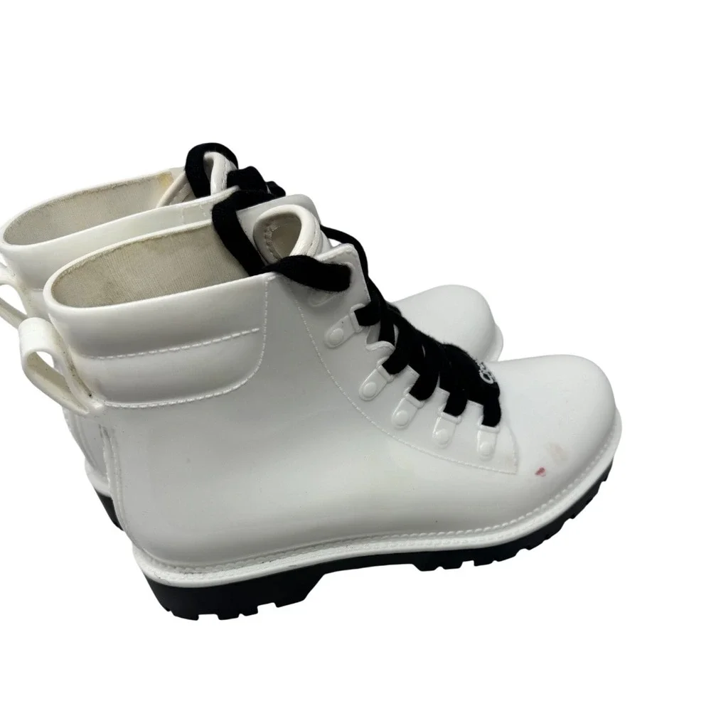🤑Circus by Sam Edelman 🖤🩷🖤 90's Jelly Lace Up Rain Boots Combat Lug‎ Sole- 7